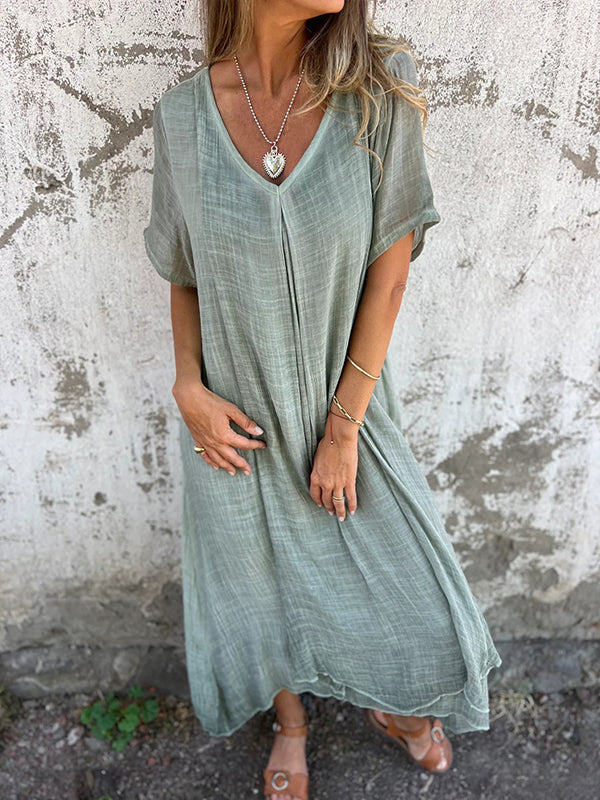 Clarissa™ | Abito scollato in lino e cotone