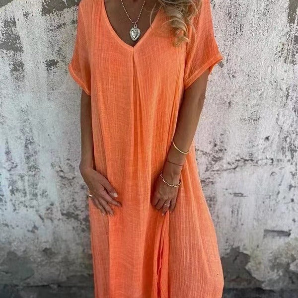 Clarissa™ | Abito scollato in lino e cotone