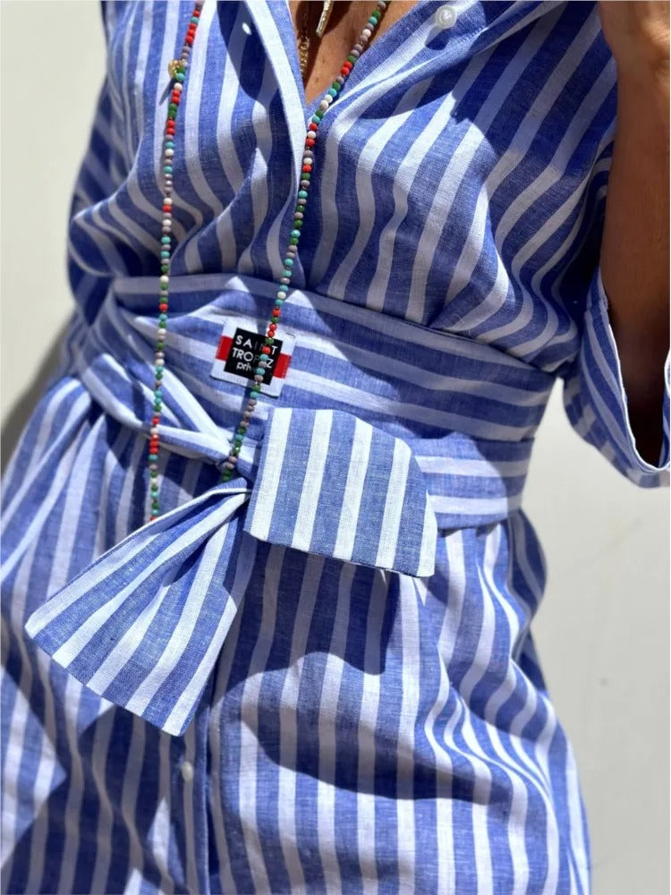 Brunella™ | Abito a righe con colletto