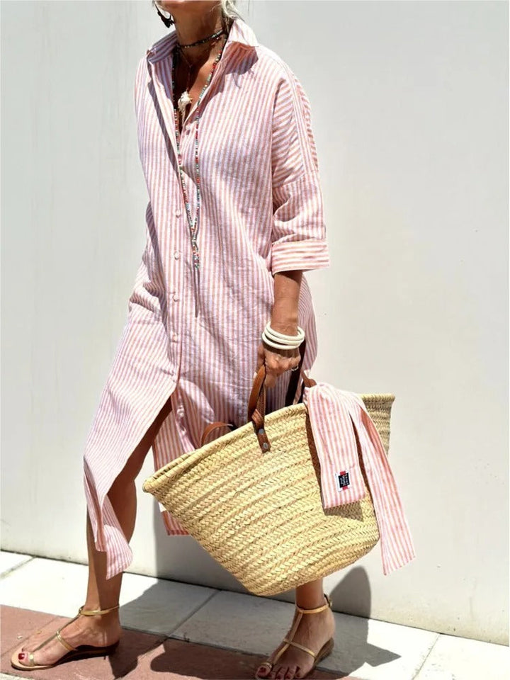Brunella™ | Abito a righe con colletto