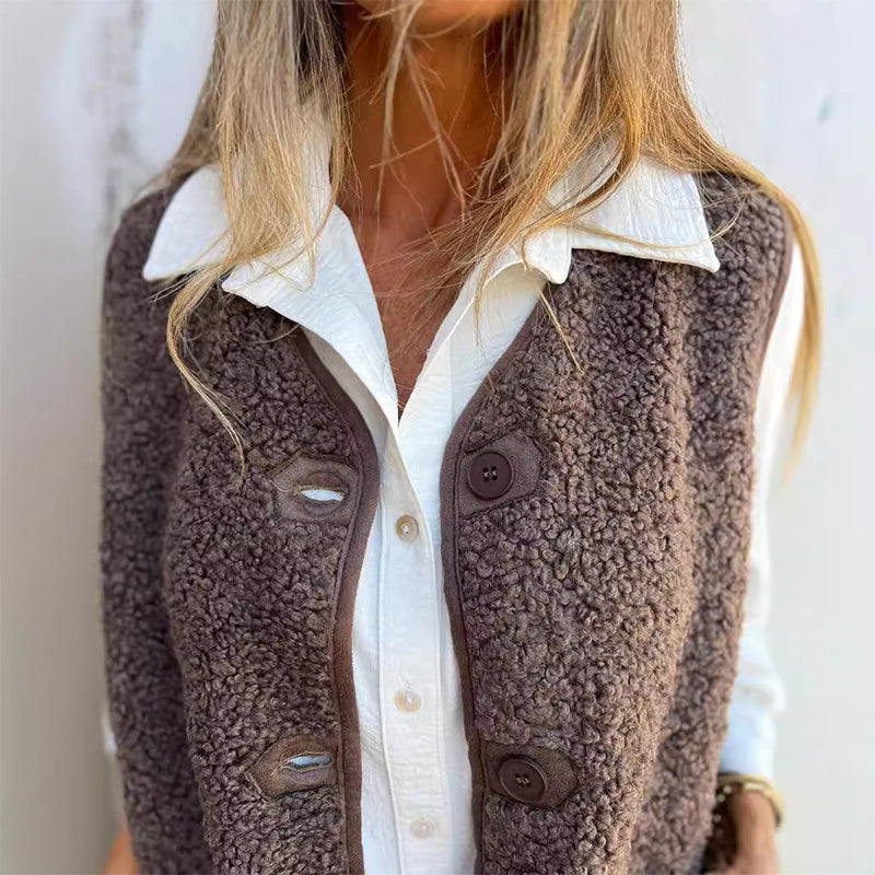 Cardigan autunnale da donna con bottoni e lana calda